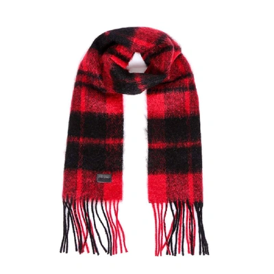 Shop Saint Laurent Plaid Effect Fringed Scarf In Red
