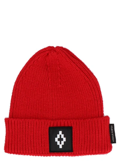 Shop Marcelo Burlon County Of Milan Logo Patch Ribbed Beanie In Red