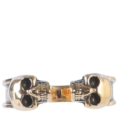 Shop Alexander Mcqueen Twin Skull Ring In Gold