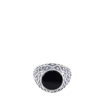 Shop Emanuele Bicocchi Stone Rhombus Engraved Ring In Black