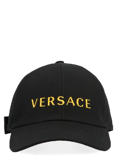 Shop Versace Logo Embroidered Baseball Cap In Black