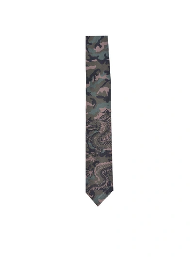 Shop Valentino Camouflage Dragon Print Tie In Multi