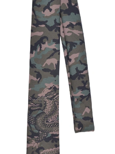 Shop Valentino Camouflage Dragon Print Tie In Multi