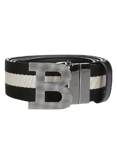 Shop Bally Striped B Buckle Belt In Black Beige
