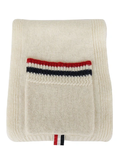 Shop Thom Browne Striped Trim Pocket Detail Scarf In White