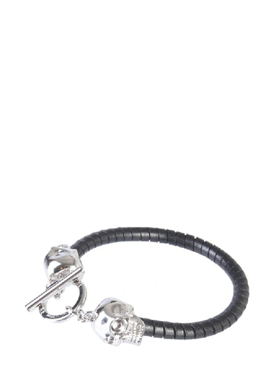 Shop Alexander Mcqueen Double Skull Bracelet In Black
