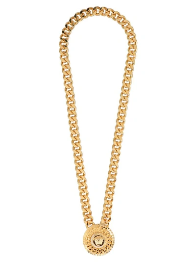 Shop Versace Medusa Embellished Pendant Chain Necklace In Gold