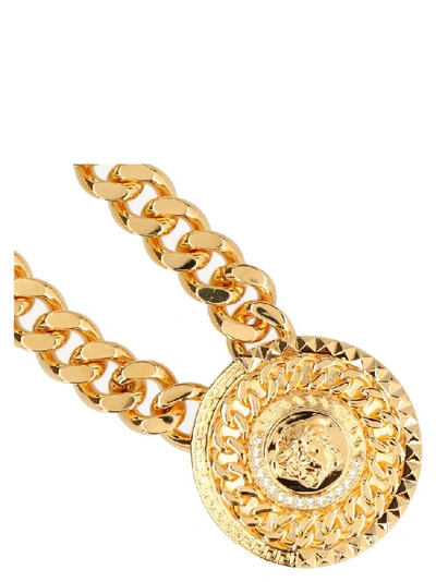 Shop Versace Medusa Embellished Pendant Chain Necklace In Gold