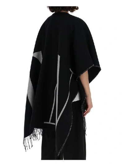 Shop Valentino V Logo Fringed Cape In Black