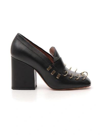Shop Marni Ring Detail Heeled Loafers In Black