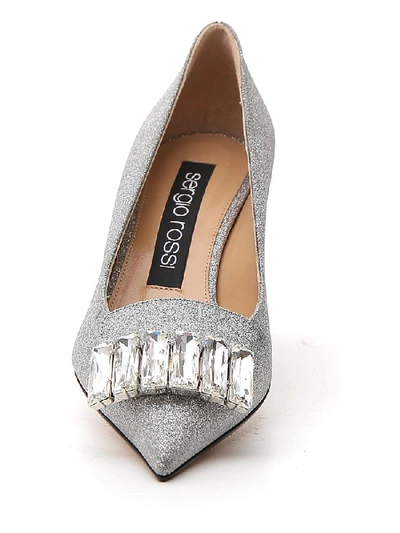 Shop Sergio Rossi Sr1 Embellished Glitter Pumps In Silver