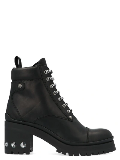 Shop Miu Miu Embellished Heel Ankle Boot In Black