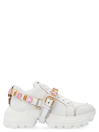 Shop Miu Miu Embellished Strap Lace Up Chunky Sneakers In White