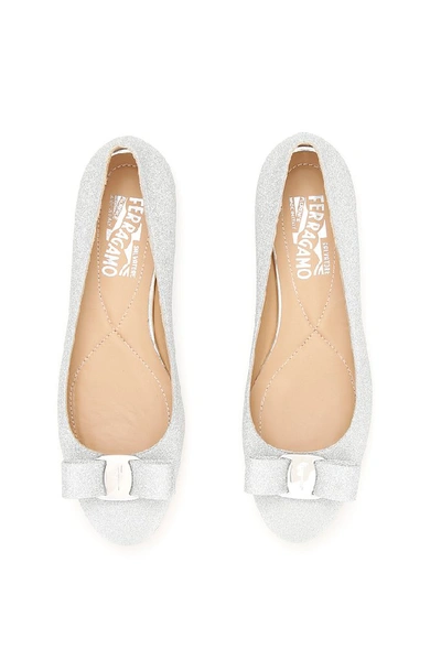 Shop Ferragamo Salvatore  Glitter Varina Ballerinas In Silver