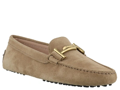 Shop Tod's Double T Suede Loafers In Brown