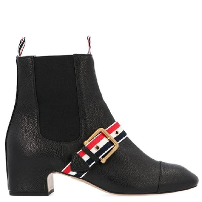 Shop Thom Browne Striped Buckle Detail Chelsea Boots In Black