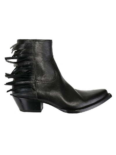 Shop Saint Laurent Fringed Ankle Boots In Black