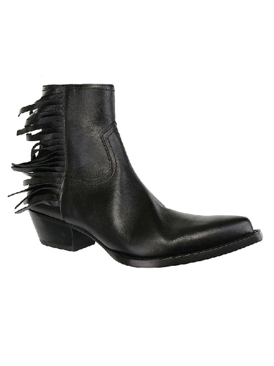 Shop Saint Laurent Fringed Ankle Boots In Black