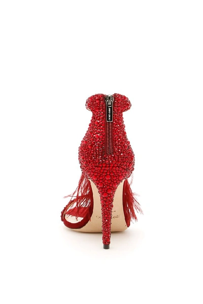 Jimmy Choo Crystal And Feather Viola Sandals In Red | ModeSens