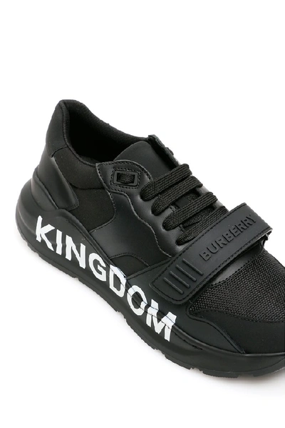 Shop Burberry Strapped Kingdom Print Sneakers In Black