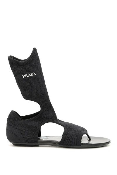 Shop Prada Stretch Sock Sandals In Black