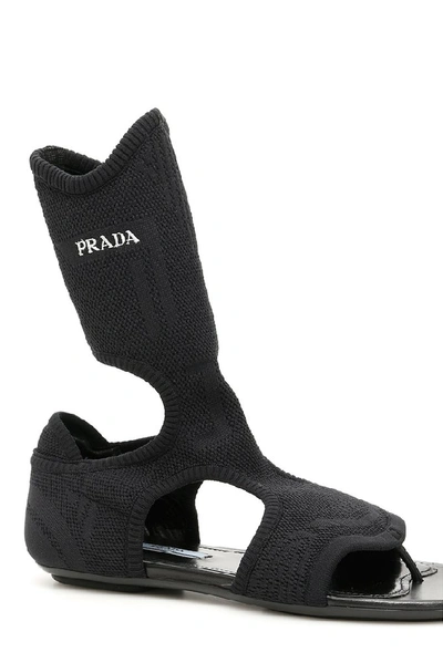 Shop Prada Stretch Sock Sandals In Black