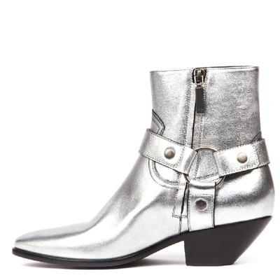 Shop Saint Laurent Metallic Ankle Boots In Silver