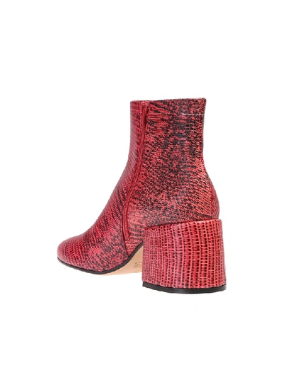 Shop Mm6 Maison Margiela Crocodile Effect Ankle Boots In Red