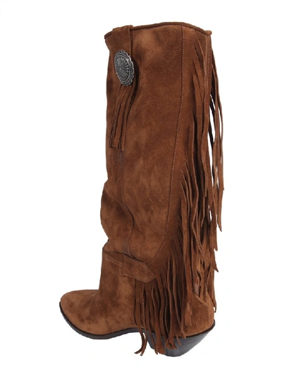 Shop Saint Laurent Fringed High Boots In Brown