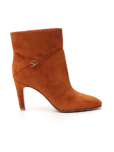 Shop Valentino Garavani Vlogo Ankle Boots In Brown