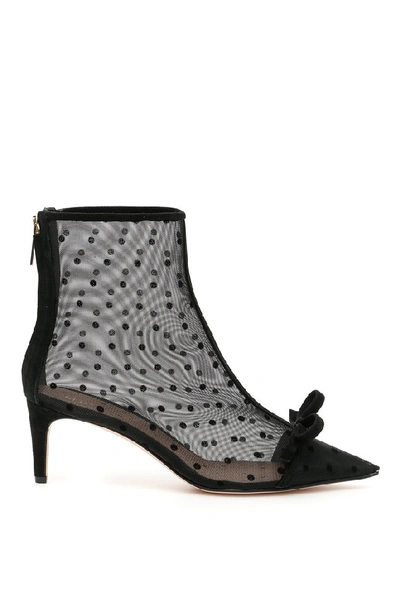 Shop Red Valentino Bow Detailed Mesh Boots In Black
