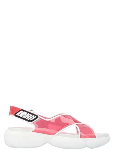 Shop Prada Cloudbust Crossover Logo Sandals In Pink