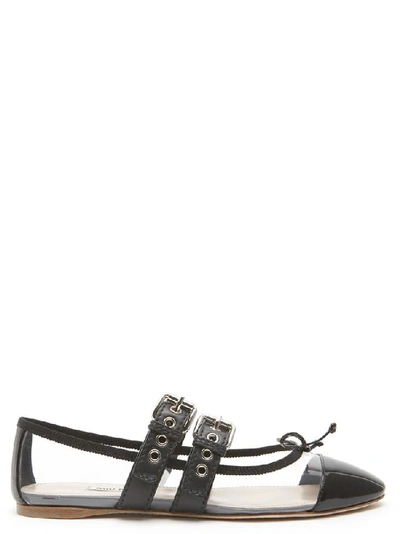 Shop Miu Miu Buckle Ballerina Flats In Black