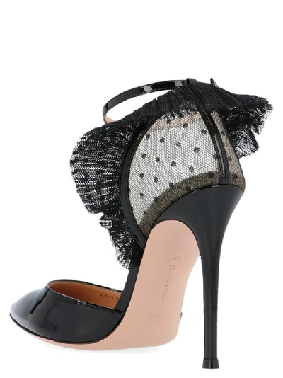 Shop Gianvito Rossi Polka Dot Mesh Detail Pumps In Black