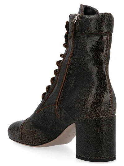 Shop Miu Miu Lace Up High Ankle Boots In Brown