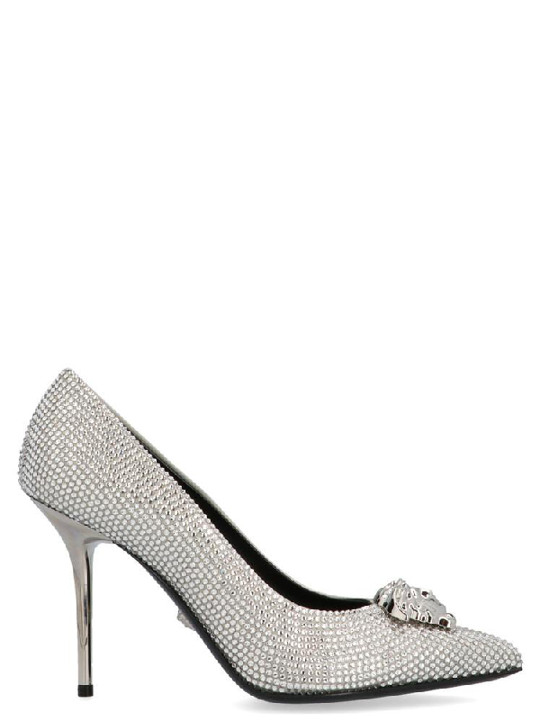 silver versace heels