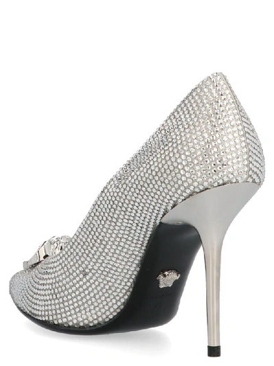 Shop Versace Medusa Crystal Embellished Pumps In Silver