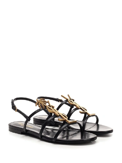 Shop Saint Laurent Cassandra Logo Sandals In Black