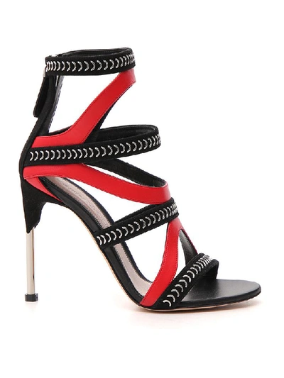 Shop Alexander Mcqueen Contrast Heeled Sandals In Black/lust Red