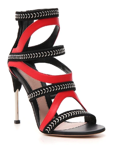 Shop Alexander Mcqueen Contrast Heeled Sandals In Black/lust Red