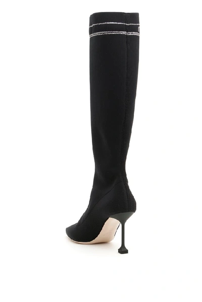 Shop Miu Miu Sock Heeled Sock Boots In Nero Cromo