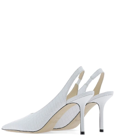 Shop Jimmy Choo Ivy 85 Croc Effect Slingback Pumps In White