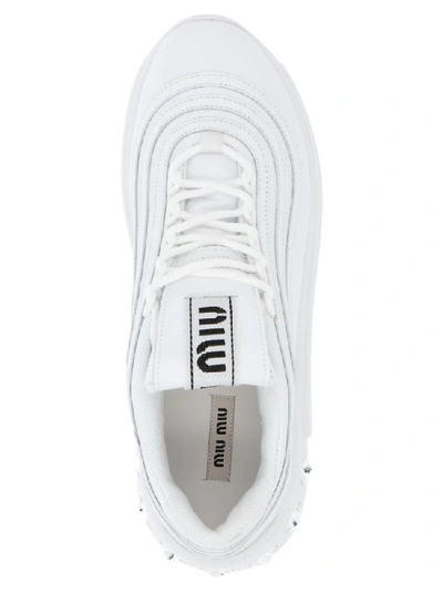 Shop Miu Miu Embellished Studded Low Top Sneakers In White