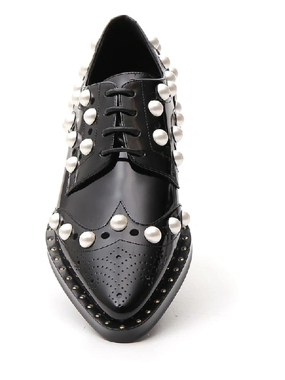 Shop Dolce & Gabbana Pearl Embellished Lace Up Shoes In Black