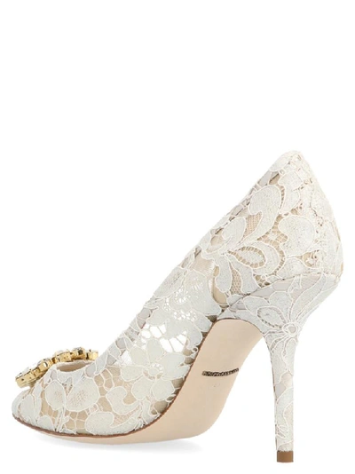 Shop Dolce & Gabbana Bellucci Lace Embellished Pumps In White
