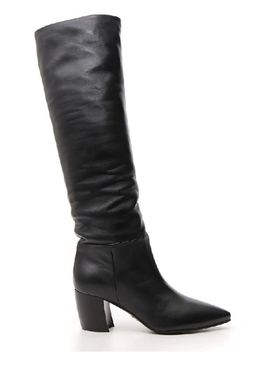 Shop Prada Calf High Block Heel Boots In Black