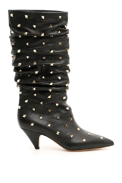 Shop Valentino Garavani Rockstud Draped Boots In Black