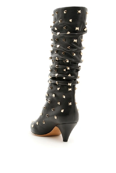 Shop Valentino Garavani Rockstud Draped Boots In Black