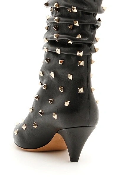 Shop Valentino Garavani Rockstud Draped Boots In Black