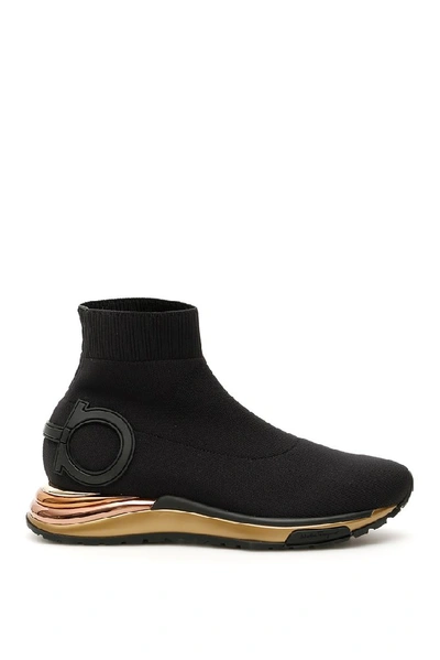 Shop Ferragamo Salvatore  Gancini Sneakers In Black